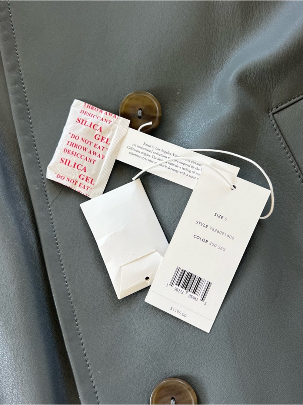 VINCE Slate Gray Green 100% Leather Jacket Size Small - Picture 7 of 7